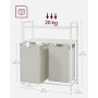 Tvättkorg Ställ 2 Fack (2x 46 L) med 2 Hyllor 73 x 33 x 92 Vit
