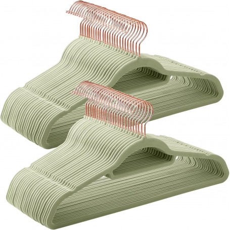 Klädgalgar 50-pack Sammet Halkfria Grön - 0,6 cm tjock