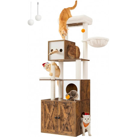 Klösträd med träkatthus & plattformar 60×52×185 cm vintagebrun plys...