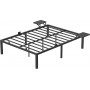 Metallsäng - Sängstomme med Sidobord, Dubbelsäng Passar Madrass 140 x 190 cm, Svart
