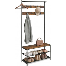 Klädhängare med 9 Krokar Skohyllor, och Sittbänk Vintagebrun 32 x 8...