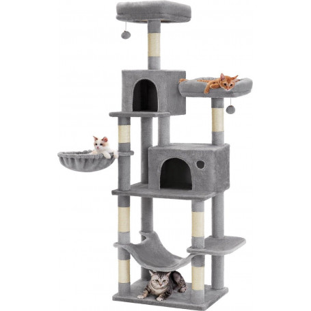 Klösträd flera nivåer 199 cm med 2 grottor, hängmatta & plattformar...