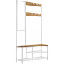 3-in-1 Klädhängare med Spegel, Sittbänk, Skoställ 98 x 35 x 180 cm Vit/Ek