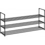 Skoställ Med 3 Hyllor Metall Svart 116 x 30 x 55 cm