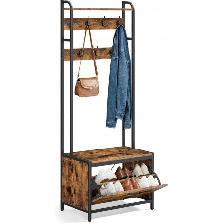 Klädhängare med Dold Skoförvaring, Sittbänk Vintage brun 65 x 40 x 170 cm