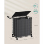 Vikbar Tvättvagn med 2 Tvättkorg (110L), Metall Svart 57 x 33 x 65 cm