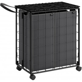 Vikbar Tvättvagn med 2 Tvättkorg (110L), Metall Svart 57 x 33 x 65 cm