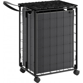 Vikbar Tvättvagn med Tvättkorg (90L), Svart, 46 x 33 x 65 cm