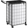 Vikbar tvättvagn med tvättkorg 90L 46×33×65 cm svart vit stål & oxf...