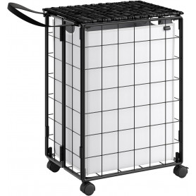 Vikbar tvättvagn med tvättkorg 90L 46×33×65 cm svart vit stål & oxf...