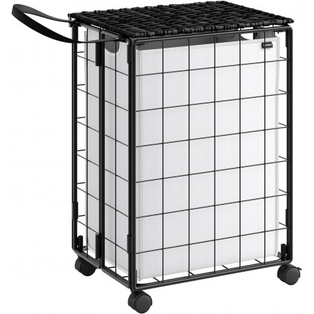 Vikbar tvättvagn med tvättkorg 90L 46×33×65 cm svart vit stål & oxf...