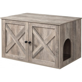 Katthus i Trä Inomhus Rustik Dörrar Greige 80 x 53 x 49,2 cm