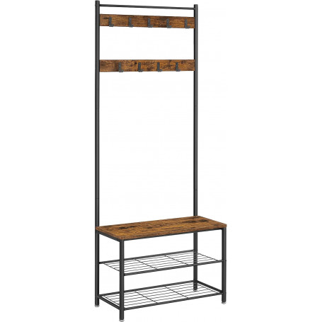 Klädstativ med skoförvaring, Sittbänk 32 x 85 x 175 cm Vintage brun