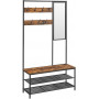 3-in-1 Klädhängare med Spegel, Sittbänk, Skoställ 98 x 35 x 180 cm Vintage brun