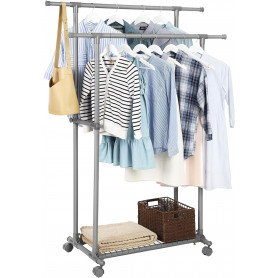 Dubbel klädställning på Hjul Justbart Stång 87 - 150 cm, 70 kgGrå