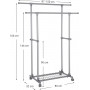 Dubbel klädställning på Hjul Justbart Stång 87 - 150 cm, 70 kgGrå