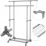 Dubbel klädställning på Hjul Justbart Stång 87 - 150 cm, 70 kgGrå
