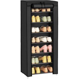 Skohylla 7 våningar 46×28×126 cm svart metall & nonwoven tyg för 14...