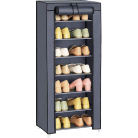 Skoskåp i 7 våningar för 14-20 par skor med fodral av nonwoven tyg Grå