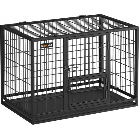 Hundbur med Dubbel Dörr Metall Svart, 93 x 57,5 ​​x 64 cm