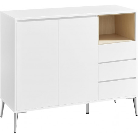 Skänk - Skåp och 3 Lådor 104 x 40 x 85 cm, Vit med Silver Ben