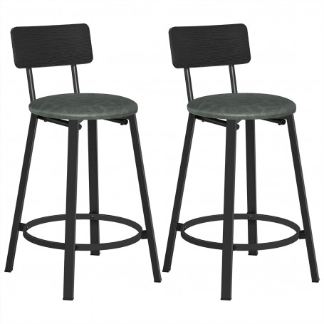2-pack Barstolar med ryggstöd industriell stil H62 cm mörkgrön svar...