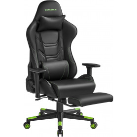 Ergonomisk Gamingstol med Fotstöd, 3D Armstöd Svart/Grön Upp till 1...