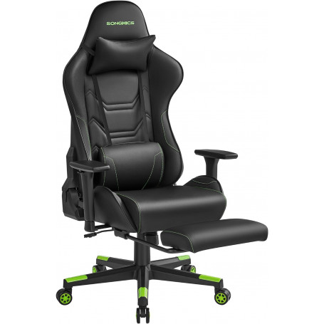Ergonomisk Gamingstol med Fotstöd, 3D Armstöd Svart/Grön Upp till 150 kg