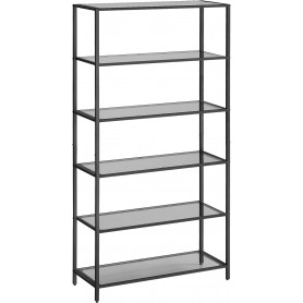 Bokhylla med Glashyllor 6-våning Svart 80 x 30 x 177 cm