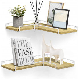 2x Hörn Vägghyllor Set Industriell Stil Naturlig Ek