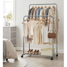 Klädställning metall dubbel stång rullbar 59,5–92,5×121–158 cm grå ...