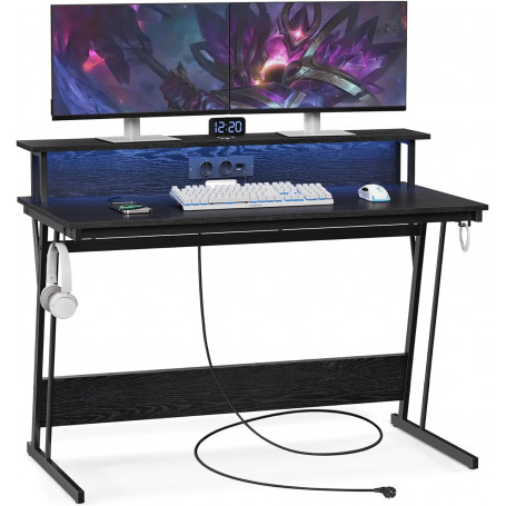 Gamingbord med Skärmstativ, Inbyggd Belysning och Eluttag 120 x 60 ...