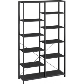 Bokhylla 5 våningar 100×30×170 cm svart spånskiva & stål olika nivå...