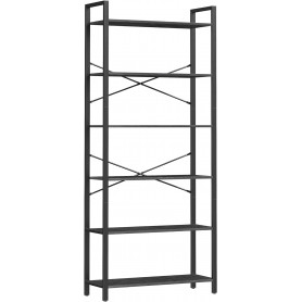 6-Vånings Bokhylla Industriell Svart 80 x 30 x 186 cm