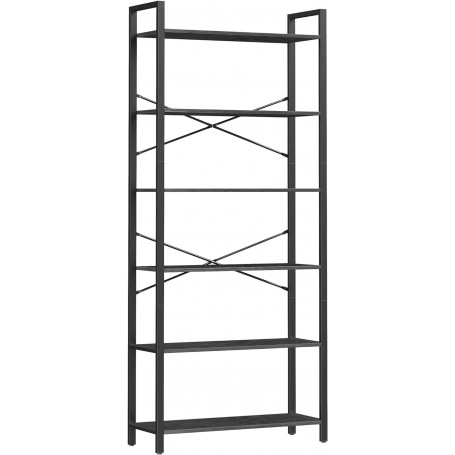 6-Vånings Bokhylla Industriell Svart 80 x 30 x 186 cm