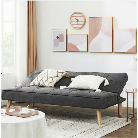 Bäddsoffa 3 Sits Mörkgrå Linnetyg 175 x 83 x 76 cm