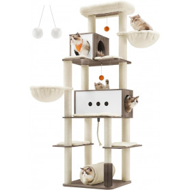 XXL Klösträd lyx 197 cm med 2 grottor, tunnel & plattformar beige/g...