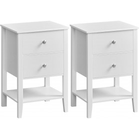 Sängbord 2-pack - sidobord med 2 lådor, öppen hylla