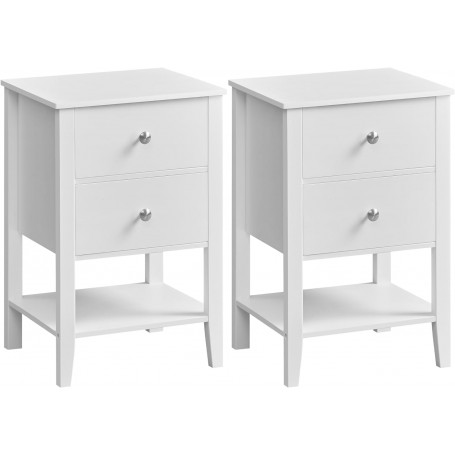 Sängbord 2-pack - sidobord med 2 lådor, öppen hylla
