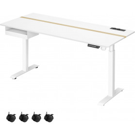 Elektriskt höj- och Sänkbart Skrivbord 160×70 cm vit med USB elutta...