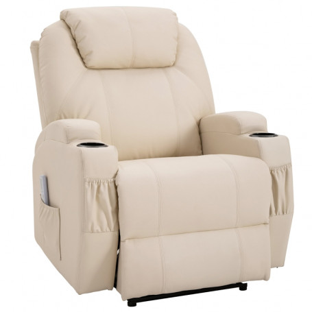 Massagefåtölj - Avslappningsstol Beige Läder 82 x 97 x 110 cm