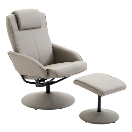 Relax Fåtölj med Fotpall - Fällbart Ryggstöd Modern Läder Grå