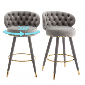 2-pack Barstolar Sammet med Knappade Ryggstöd 360° rotation Grå