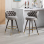 2-pack Barstolar Sammet med Knappade Ryggstöd 360° rotation Grå