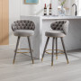 2-pack Barstolar Sammet med Knappade Ryggstöd 360° rotation Grå