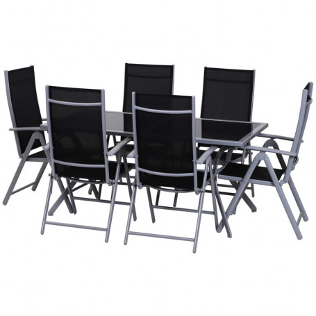 Utegrupp 7 Delar Bord med 6 Stolar Aluminium Svart - Silver