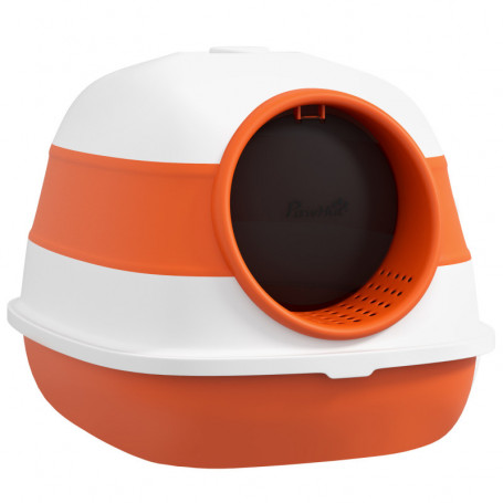 Kattlåda med Spillkant, Luktblockerare & Hopfällbar Design – Vit/Orange