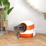 Kattlåda med Spillkant, Luktblockerare & Hopfällbar Design – Vit/Orange