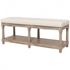 Sittbänk med hylla Vintage Stil 115 x 40 x 48 cm Krämvit