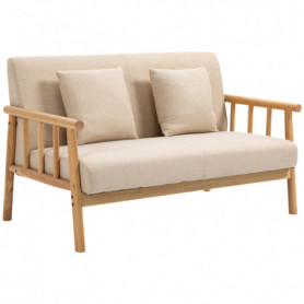 Soffa 2-Sits Kompakt Träram Tygklädsel i Linneeffekt Beige 123 x 69...
